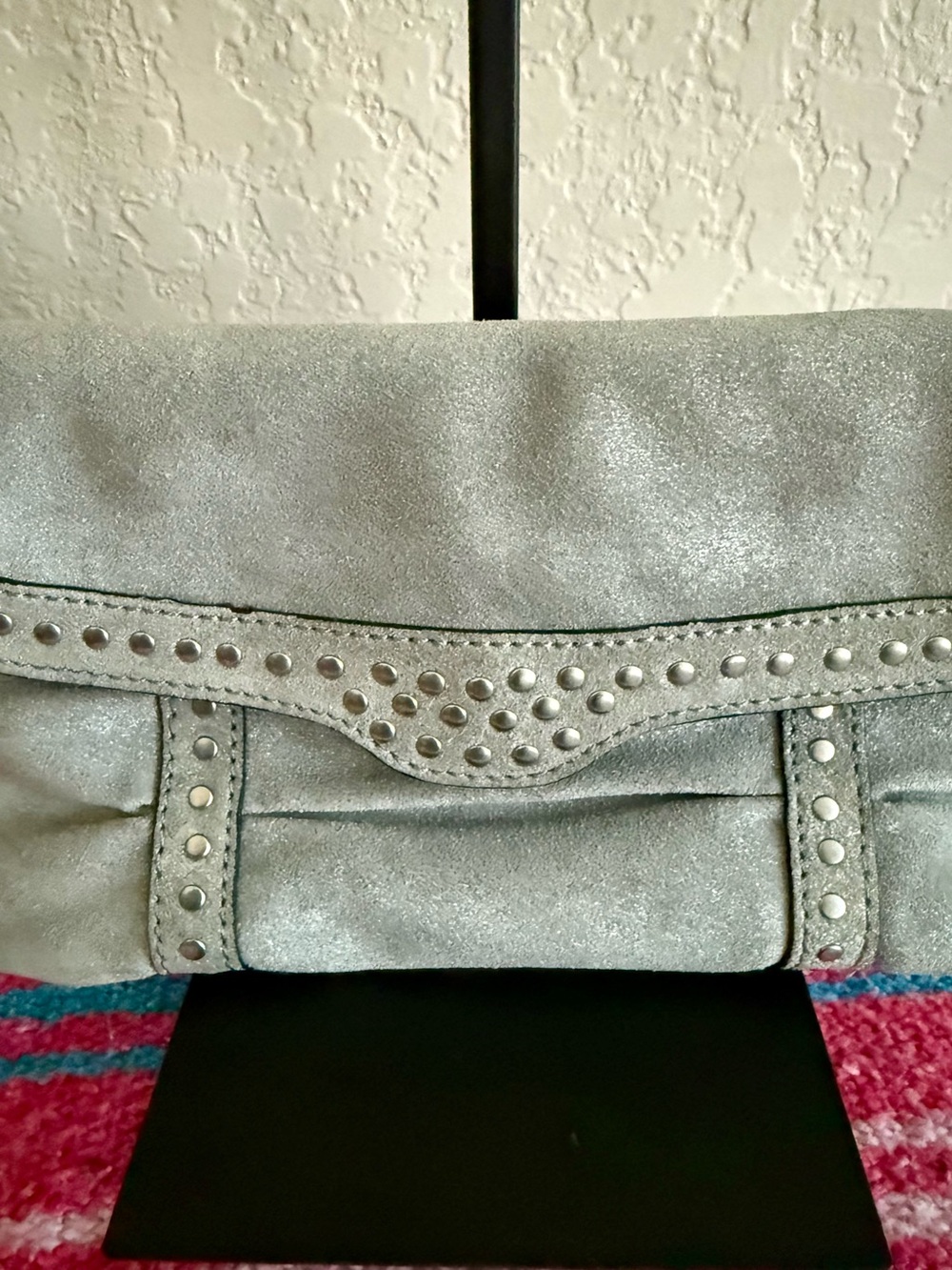 Fossil Metallic Silver Genuine Leather Studded Shoulder Bag Early 2010s - Picture 17 of 17